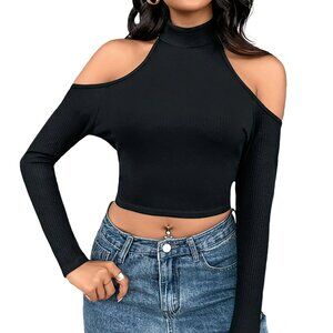 Womens Crop Tops Sexy Off Shoulder Halter Neck Backless Long Sleeve